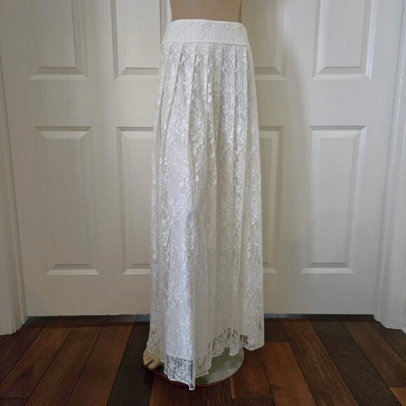 Alice + Olivia Pleated Lace Maxi Skirt Off White SZ 4 - Picture 2 of 11